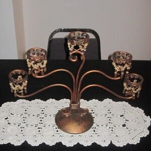 Ornate Five-Arm Candelabra in Antique Copper Tone